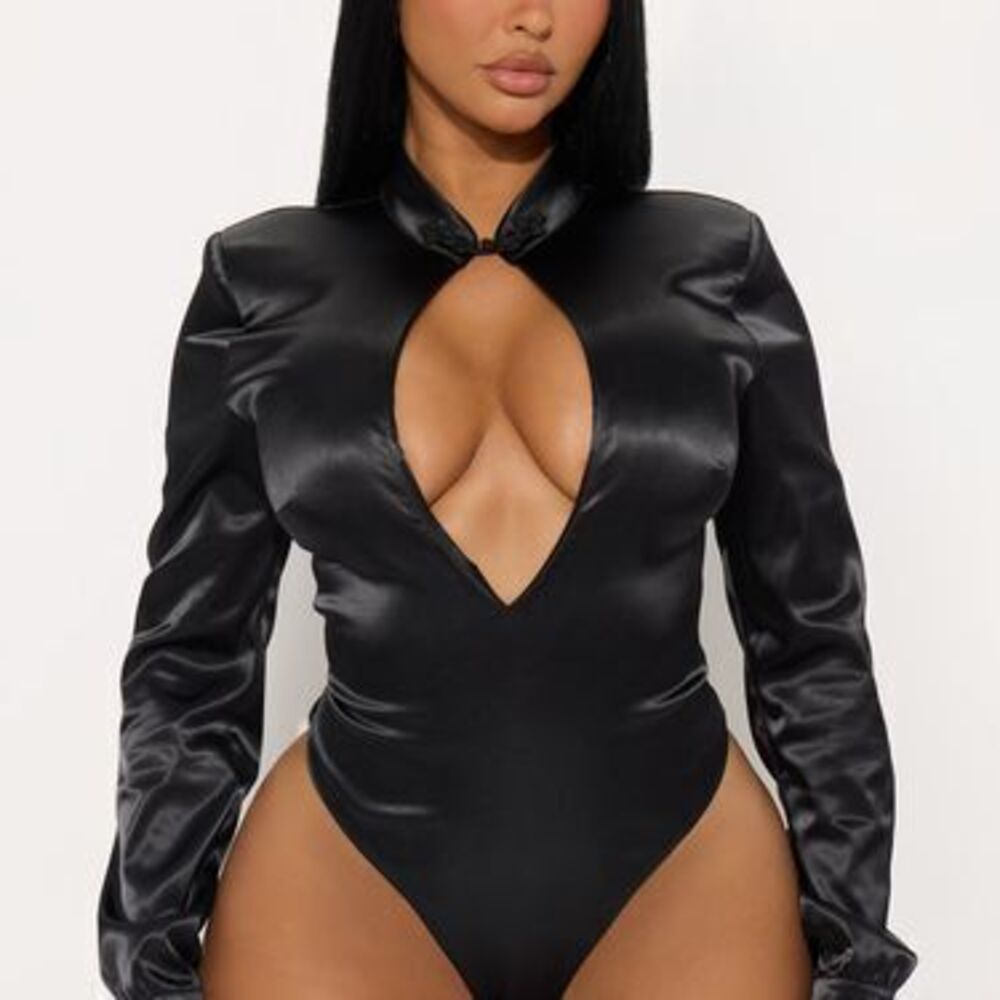 Run The Party Satin Bodysuit - Black - L